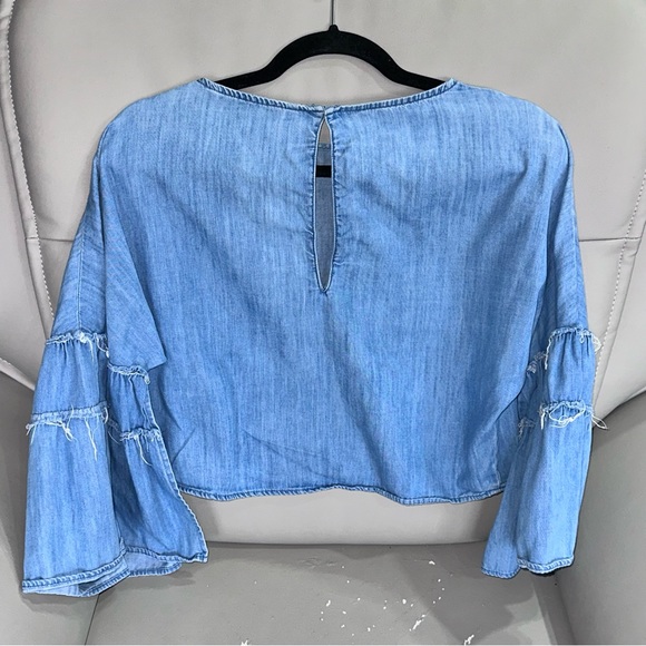 Zara Trafaluc Denim Wear Crop Top with Bell Sleeves - Picture 5 of 6